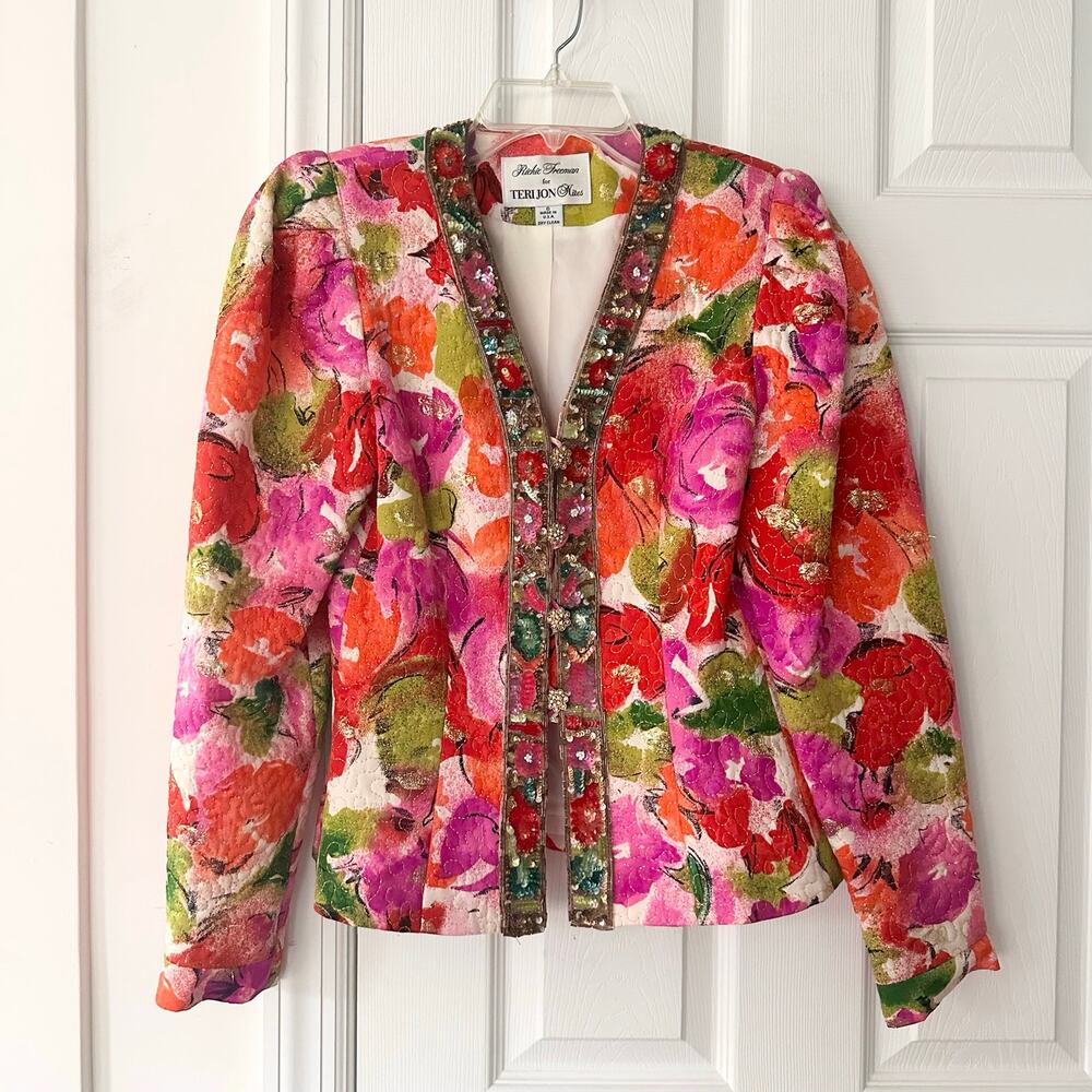 Rickie Freeman for Teri Jon Nites Floral Embellished Neckline Evening Blazer 6